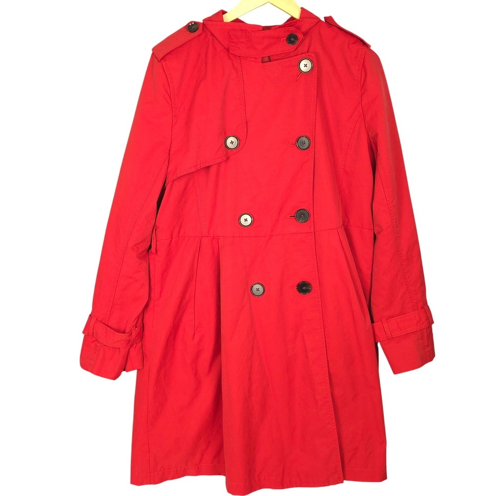 Gap Pleated Trench Coat Womens Large Red Double Breasted Jacket Military NO BELT
